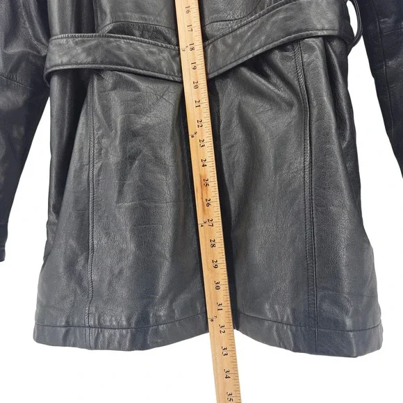 Wilsons Leather Womens Black Jacket‎ Faux Fur Collar Lining Belted Trench Coat M - Picture 7 of 12